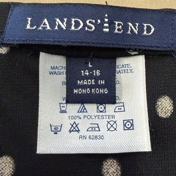 Lands End Womens Large 14-16 Black White Polka Dot A-Line Skirt Elastic Waist - Picture 3 of 3